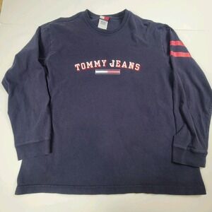 Vintage Tommy Jeans navy blue crewneck Mens Long Sleeve Shirt